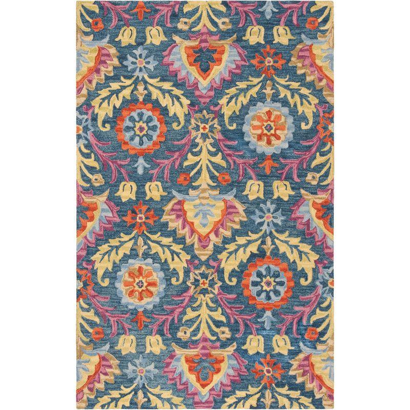 Hand-Knotted Blue Floral Wool 4' x 6' Area Rug