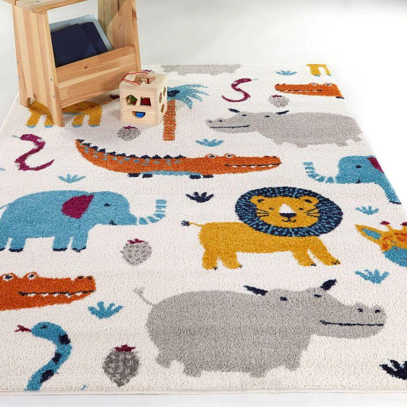 5'3"x7' Henry Animals Kids' Rug Cream - Balta Rugs: Jungle Animals, Kids Room Carpet, UV & Stain Resistant