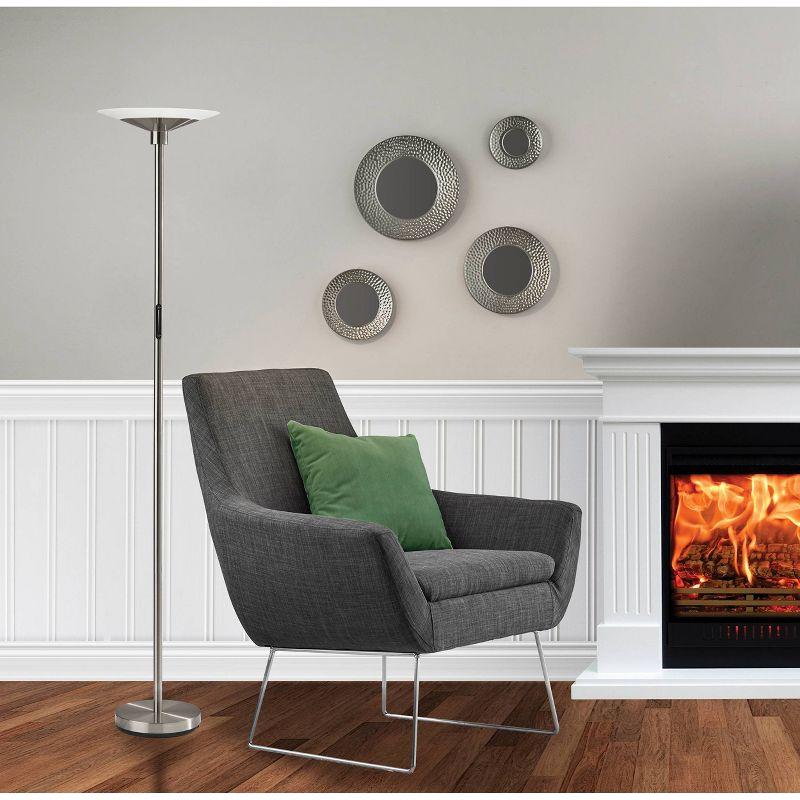 Adesso Solar Torchiere (Includes LED Light Bulb) Silver: Modern Touch Sensor, Dimmable Glass Shade, ETL Listed