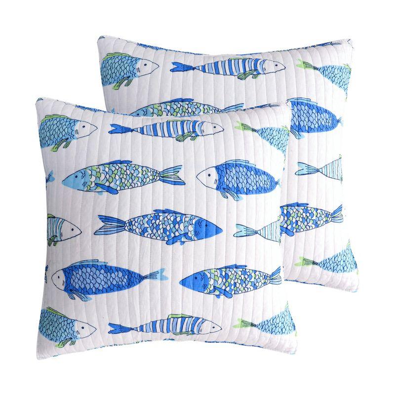 Catalina Blue Fish Cotton Euro Sham Set