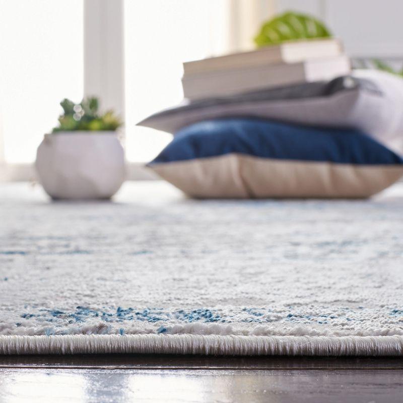 Reversible Grey and Blue Hand-Knotted Synthetic Area Rug