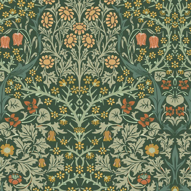 William Morris Deep Green Floral Vinyl Wallpaper Double Roll