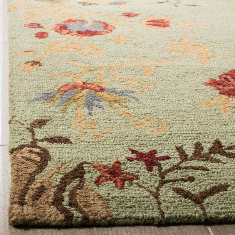 Country Casual Light Green Floral Hand-Knotted Wool Square Rug