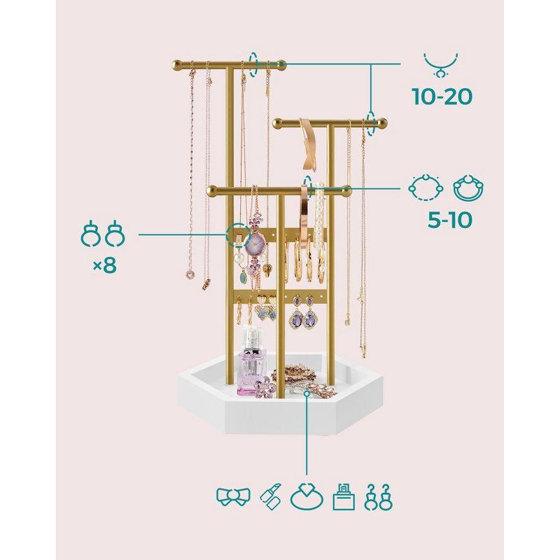 Gold and White Metal Jewelry Display Stand with Hexagonal Base