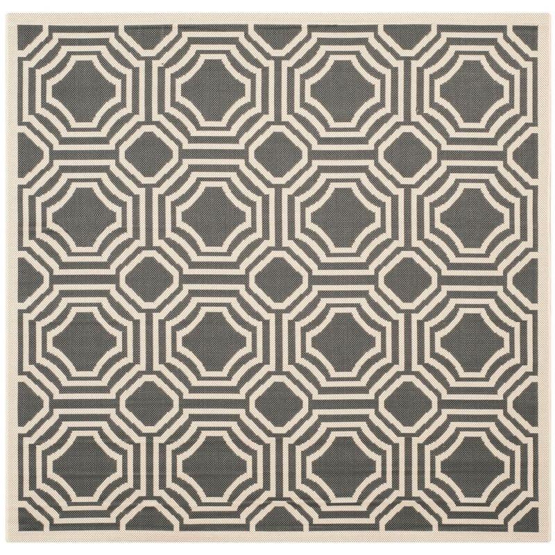 Anthracite and Beige Square Synthetic Area Rug, 5'