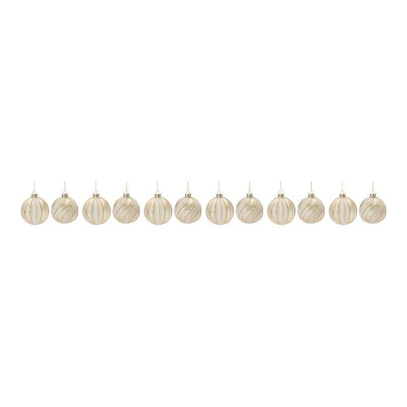 Melrose Ribbed Glitter Glass Ball Ornament (Set of 12)