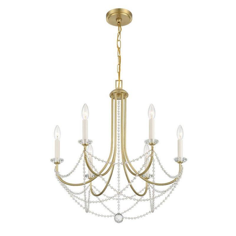 Aged Brass and Crystal 6-Light Chandelier