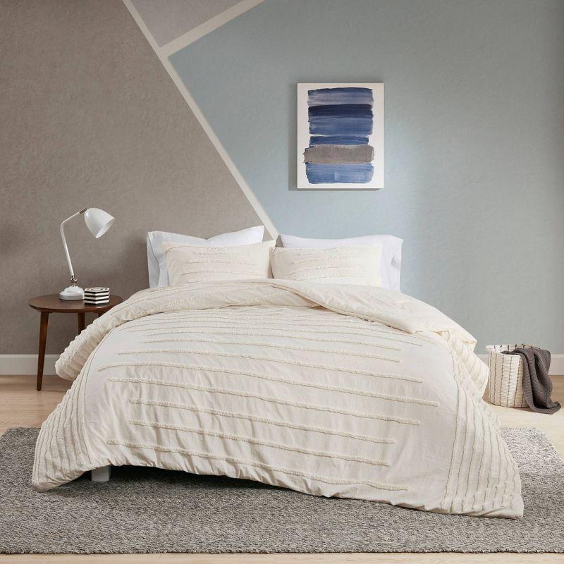 Ivory Cotton Chenille King/Cal King Duvet Cover Set