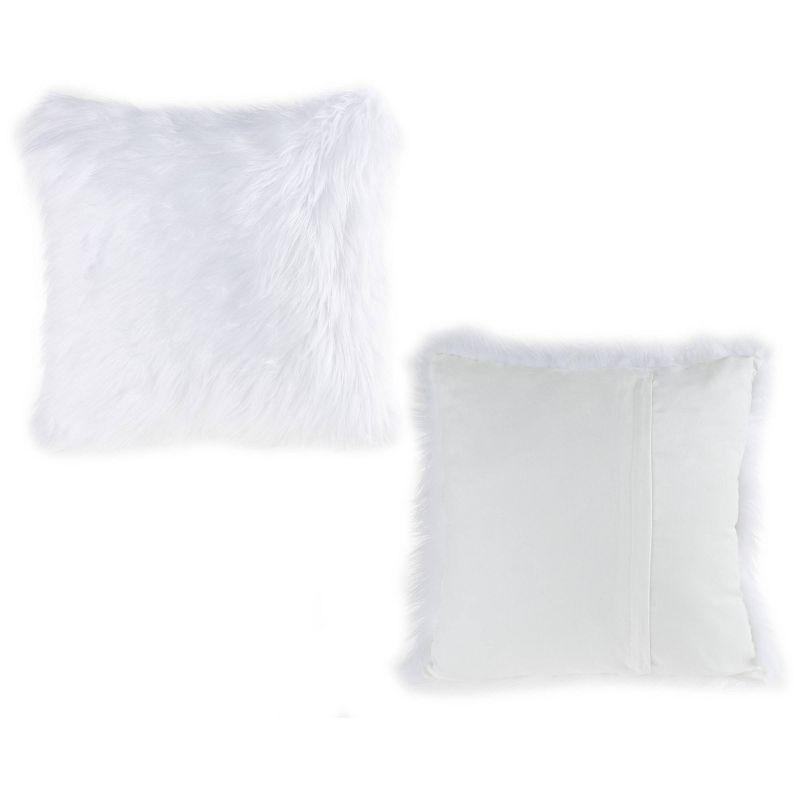 22'' White Faux Fur Square Pillow Set with Suede Back