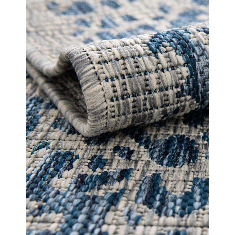 Blue Rectangular Stain-Resistant Outdoor Rug