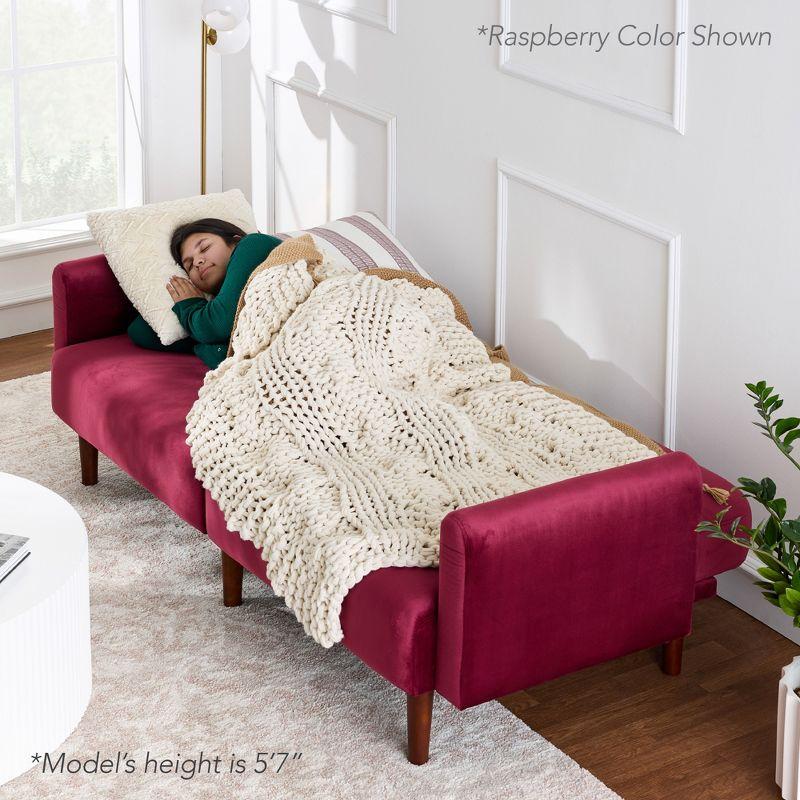 Best Choice Products Curved Convertible Futon, Velvet Fabric Split-Back Sleeper Bed - Plum