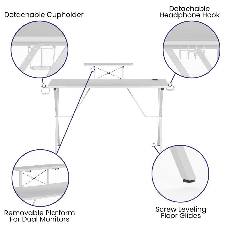 Elevate White Laminate Gaming Desk with Cup Holder & Headset Hook