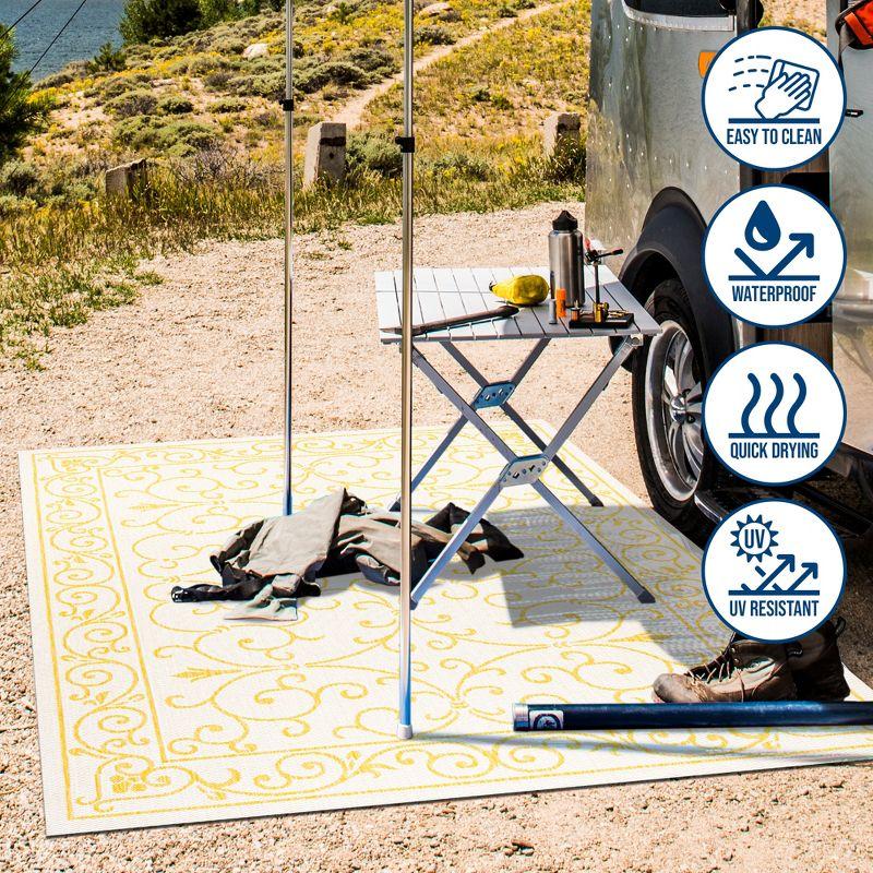 5' x 8' Charleston Vintage Filigree Textured Weave Indoor/Outdoor Area Rug, Cream/Yellow - JONATHAN Y