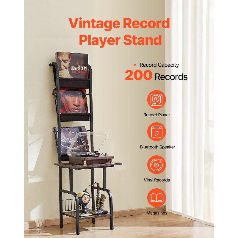 17 Stories 5 Tiers Record Player with LED Light & USB Ports Vinyl Shelf Black