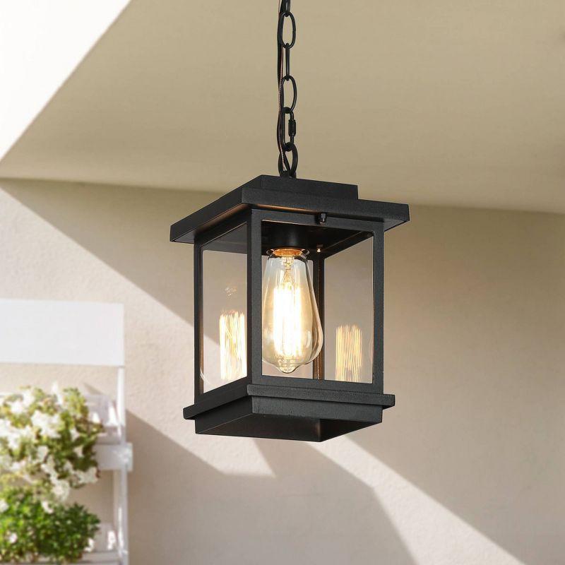 LNC 8" Square Cage Modern Outdoor Pendant Lamp Matte Black: Weather-Resistant, Glass Shade, E26