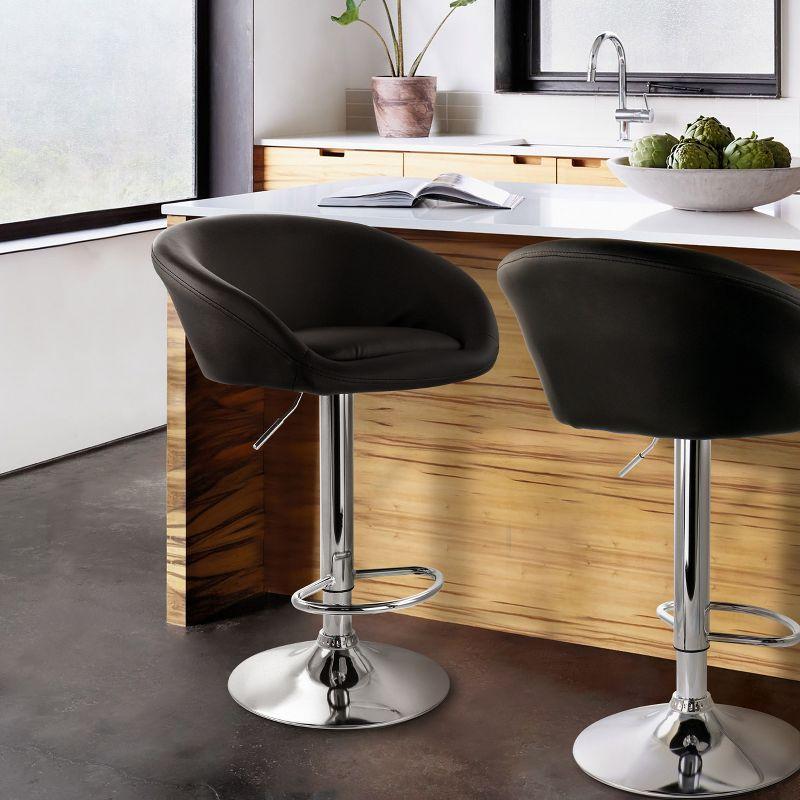 Modern Adjustable Swivel Black Leather & Metal Bar Stool Set