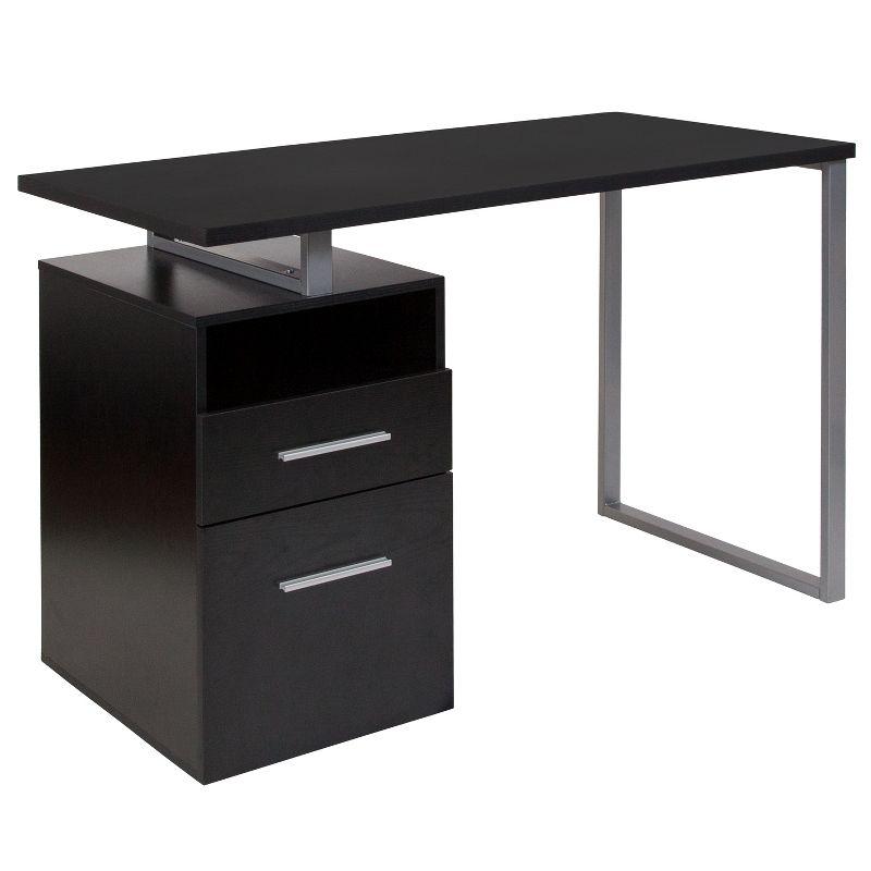 Harwood Dark Ash 51" Computer Desk with Silver Metal Frame and Drawers