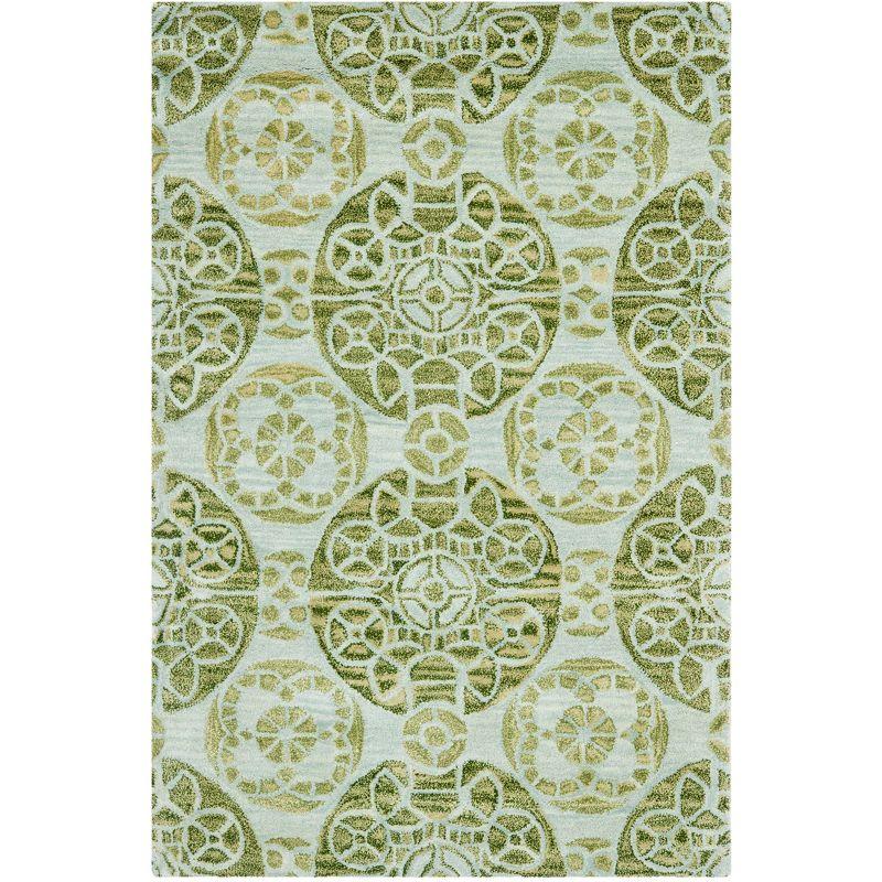 Turquoise & Green Hand-Tufted Wool 4' x 6' Rectangular Rug