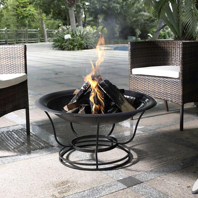 Buckner Firepit - Black - Crosley: Steel Construction, Mesh Guard, Poker & Cover Included