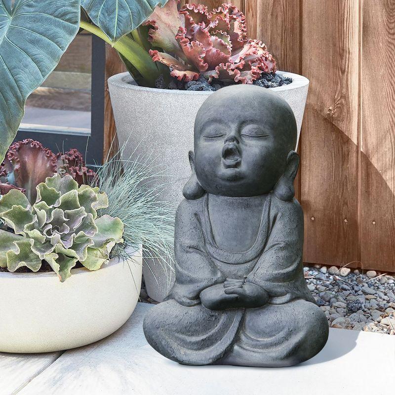 LuxenHome 16.3" LuxenHome Gray MgO Meditating Buddha Garden Statue