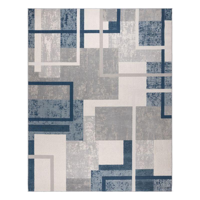 Gertmenian Ethan Abstract Geo Polyester/Polypropylene Modern Blue High-Low Area Rug