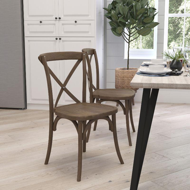 Dark Natural High Cross Back Wooden Side Chair