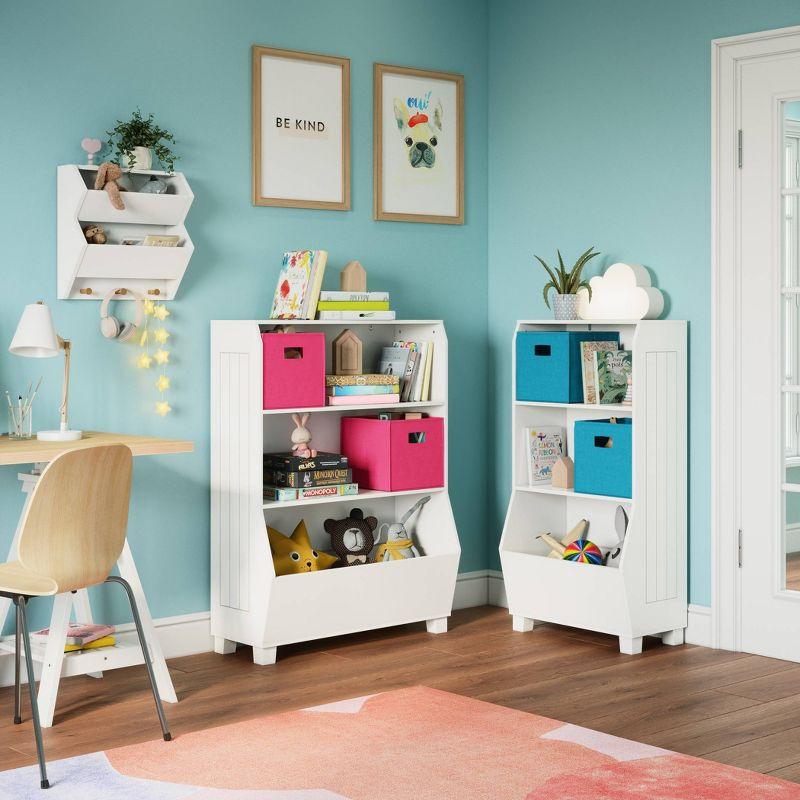 White Adjustable Kids Bookshelf with Toy Storage Bins