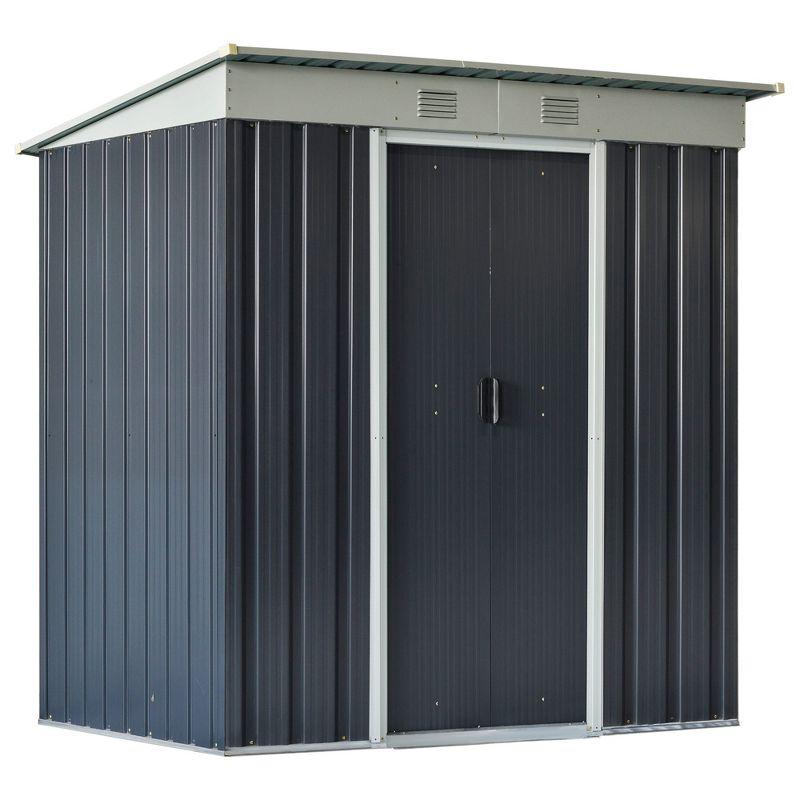 Outsunny 6' x 4' Metal Garden Shed, Backyard Tool Storage Shed with Dual Locking Doors, 2 Air Vents and Steel Frame, Black