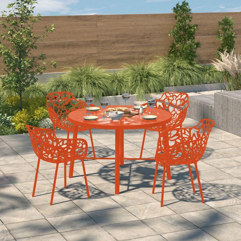 Devon Orange Aluminum Flower Design Dining Armchair Set