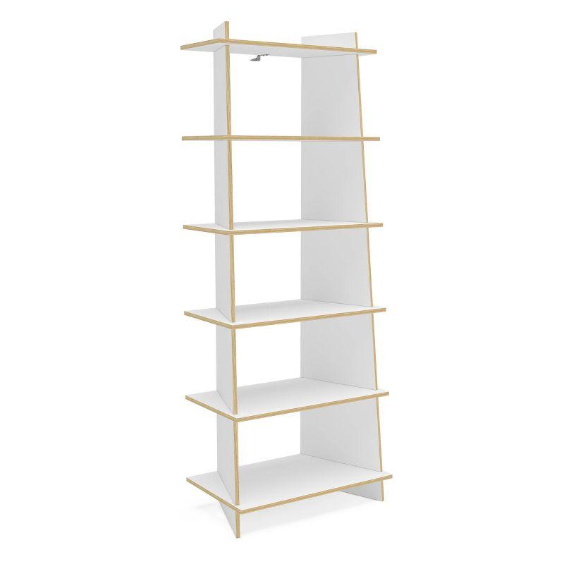 Polifurniture 69.65" Ecofriendly Jade 5 Shelf Bookcase White/Light Brown: MDF Ladder Bookshelves, 52.82 lbs