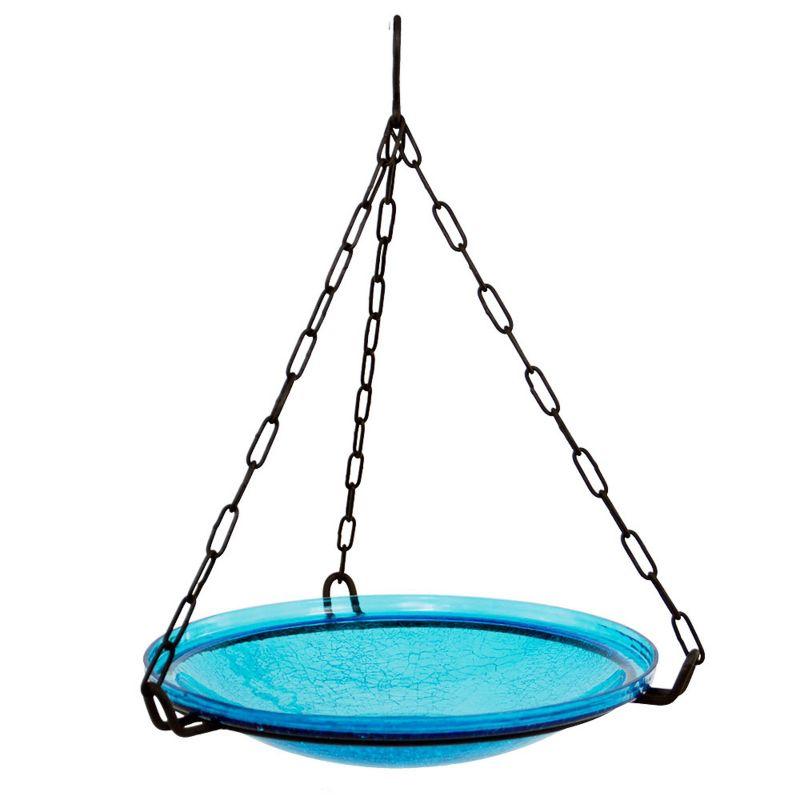 17" Reflective Crackle Glass Hanging Birdbath Bowl Teal Blue - Achla Designs