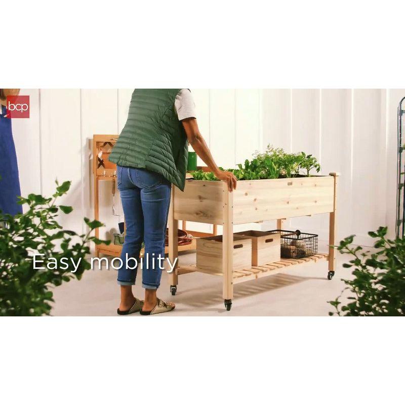 Best Choice Products Raised Garden Bed 48x24x32in Wood Mobile Elevated Planter w/ Wheel Locks, Shelf, Liner - Acorn Brown