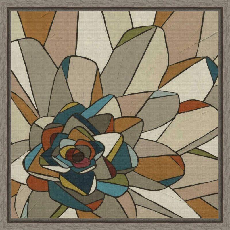 Boho Stained Glass Floral Canvas Wall Art in Brown and Teal