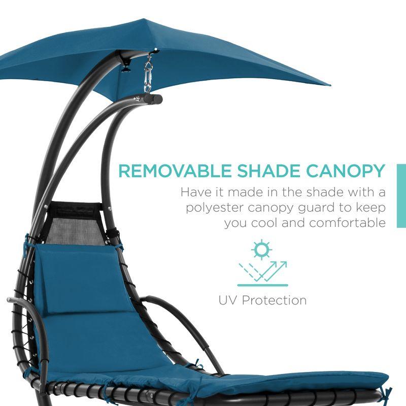 Best Choice Products Hanging Curved Chaise Lounge Chair Swing for Backyard, Patio w/ Pillow, Shade, Stand - Peacock Blue