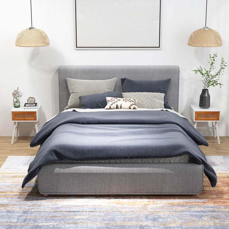 Costway 2 PCS Nightstand with Storage Drawer Rattan Decoration Solid Wood Legs for Bedroom