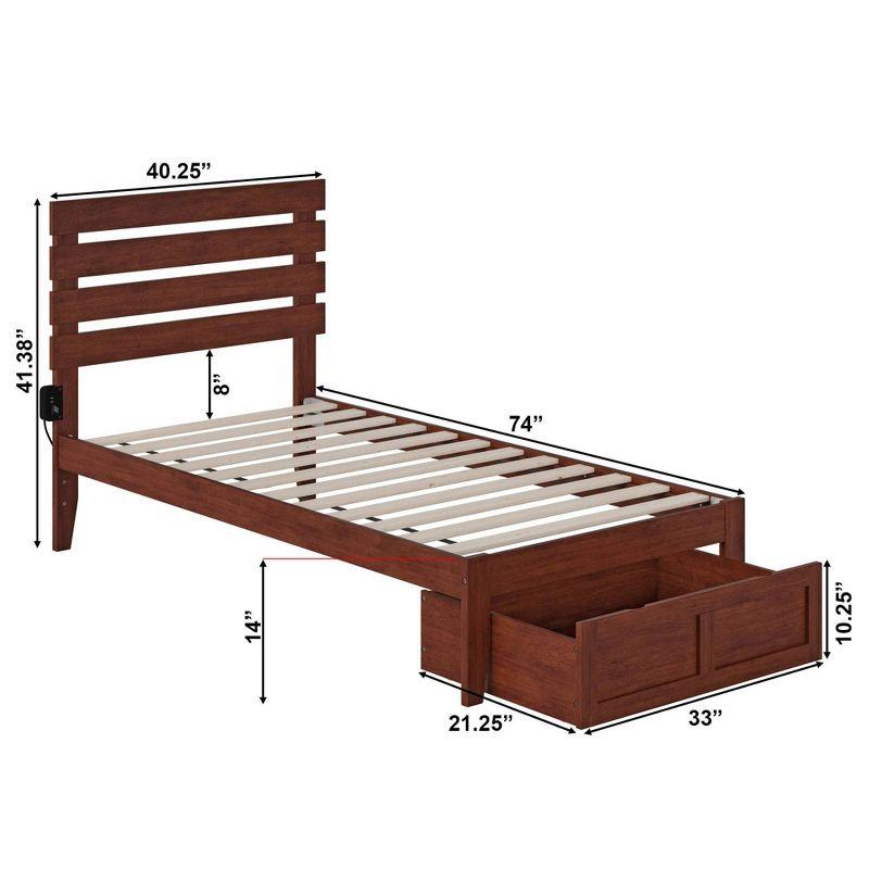 Twin Oxford Bed with Foot Drawer & USB Turbo Charger Walnut - AFI: Hardwood, No Box Spring Required