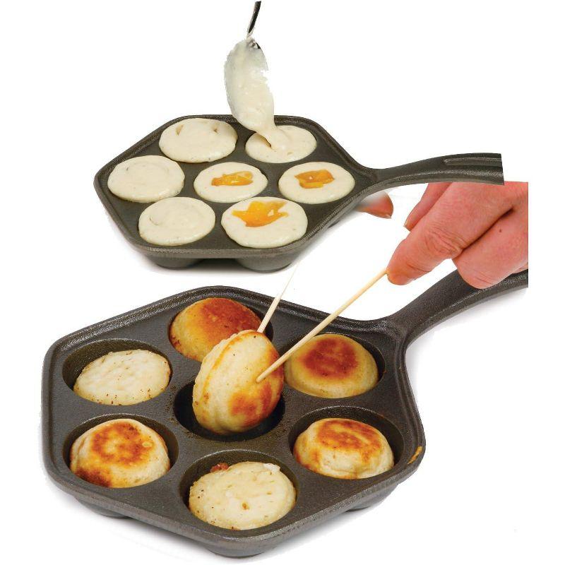 Norpro Cast Iron Stuffed Pancake Pan, Munk/Aebleskiver, 2" / 5cm diameter, Black