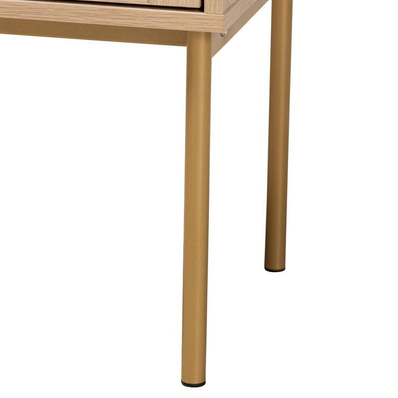 Dewitt Wood and Metal 2 Drawer End Table Light Brown/Gold - Baxton Studio: Japandi-Inspired, Rattan Fronts, Storage