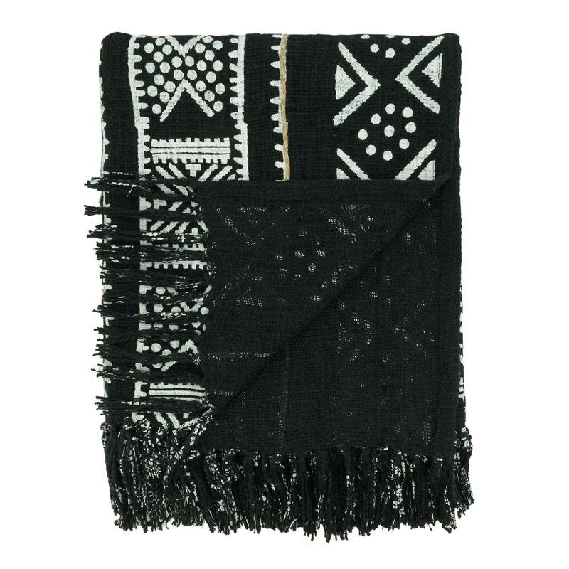 Modern Black Mudcloth Cotton Throw Blanket 50"x60"