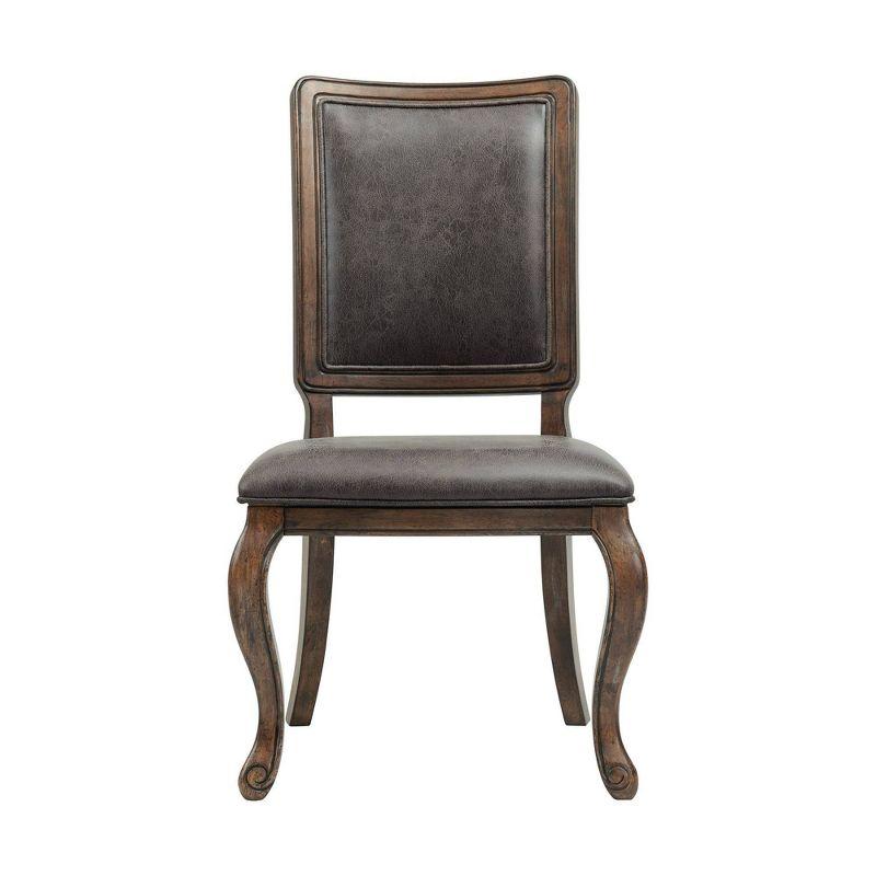 Rustic Walnut Wood & Distressed Gray Faux Leather Side Chair Set