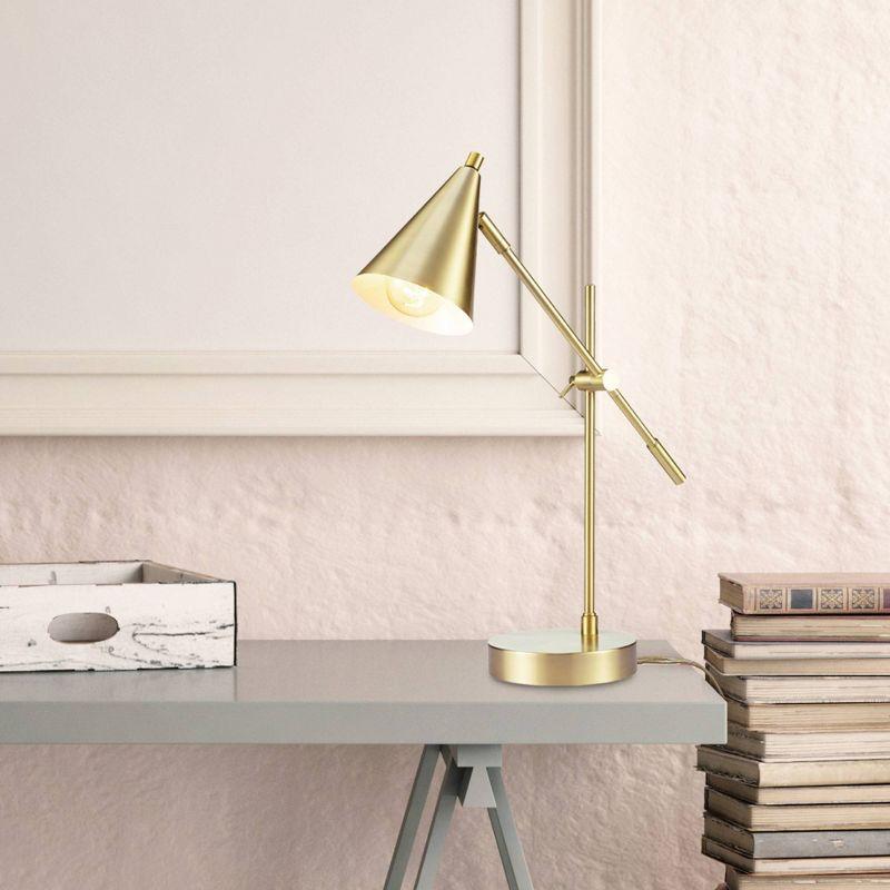 18" Tacoma Balance Arm Desk Lamp Matte Brass - Globe Electric: Adjustable, Cone Shade, ETL Listed