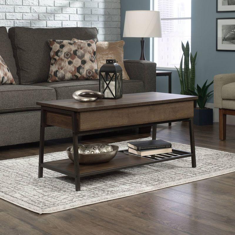 Smoked Oak Wood Lift-Top Coffee Table with Storage