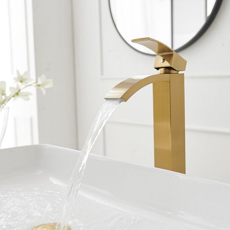 BWE Waterfall Single Hole Single Handle Bathroom Vessel Sink Faucet in Brushed Gold