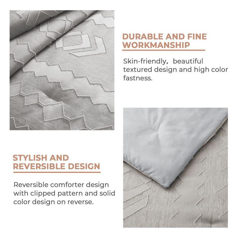 Peace Nest 3 Piece Tufted Embroidery Comforter Set Soft Clipped Microfiber Year-Round Warmth Geometric Design, Khaki, Full/Queen