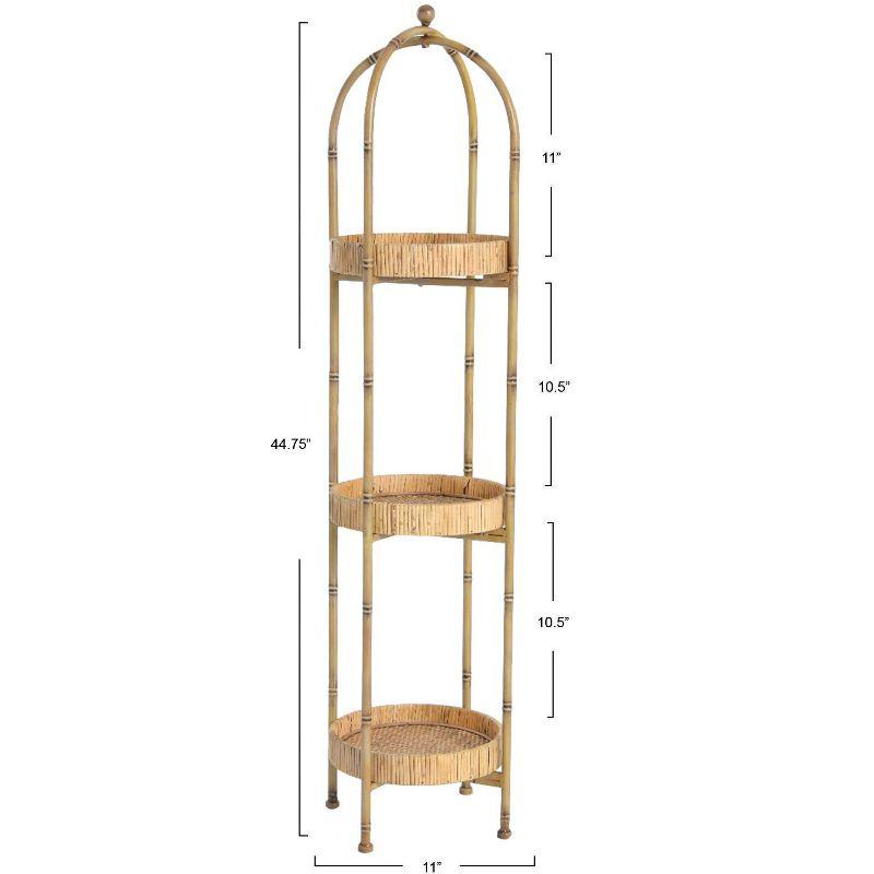 Storied Home Boho Bamboo-Style Metal Plant Stand or Shelf with Removable Rattan Trays, Natural
