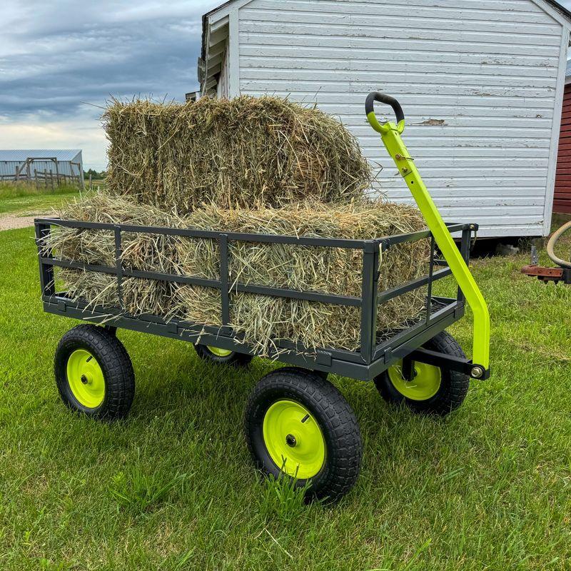 Yard Tuff Jumbo Wagon Heavy Duty Steel Mesh Deck Utility Outdoor Yard Cart, 1400 Capacity Haul with Large Stable Tires, 34 x 52 Inch, Gray/Green