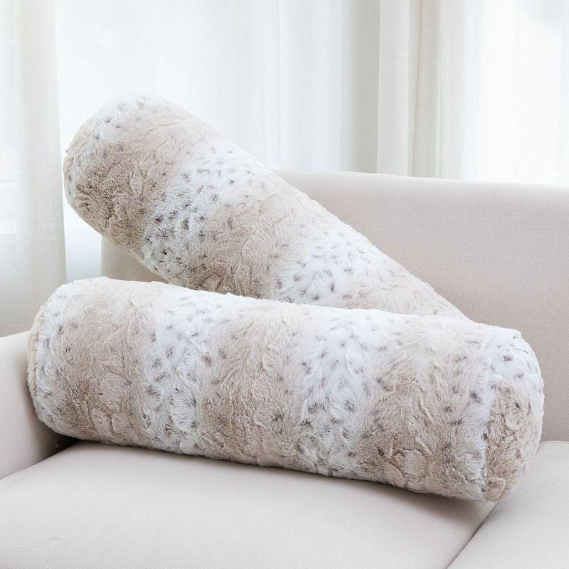 Cheer Collection Decorative Faux Fur Bolster Pillows Set of 2 - Snow Leopard (8" x 24")