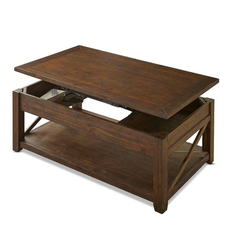 Rustic Mocha Oak Rectangular Lift-Top Coffee Table with Storage