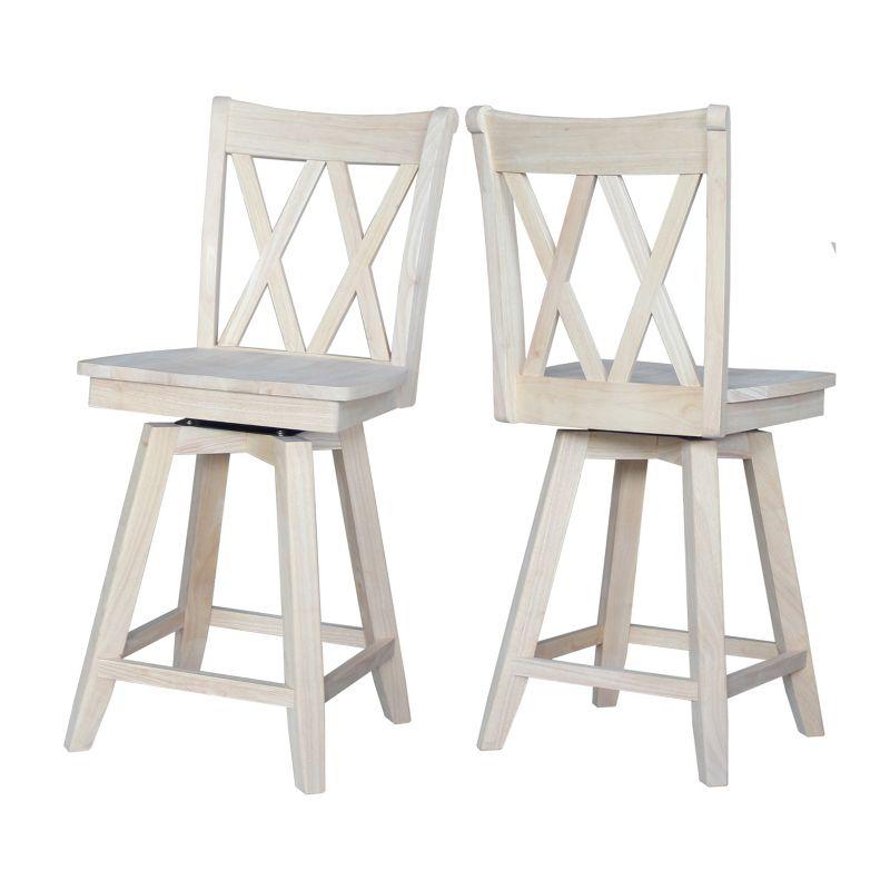 24" Double X Back Counter Height Barstool with Swivel and Auto Return Unfinished - International Concepts: Hardwood Frame