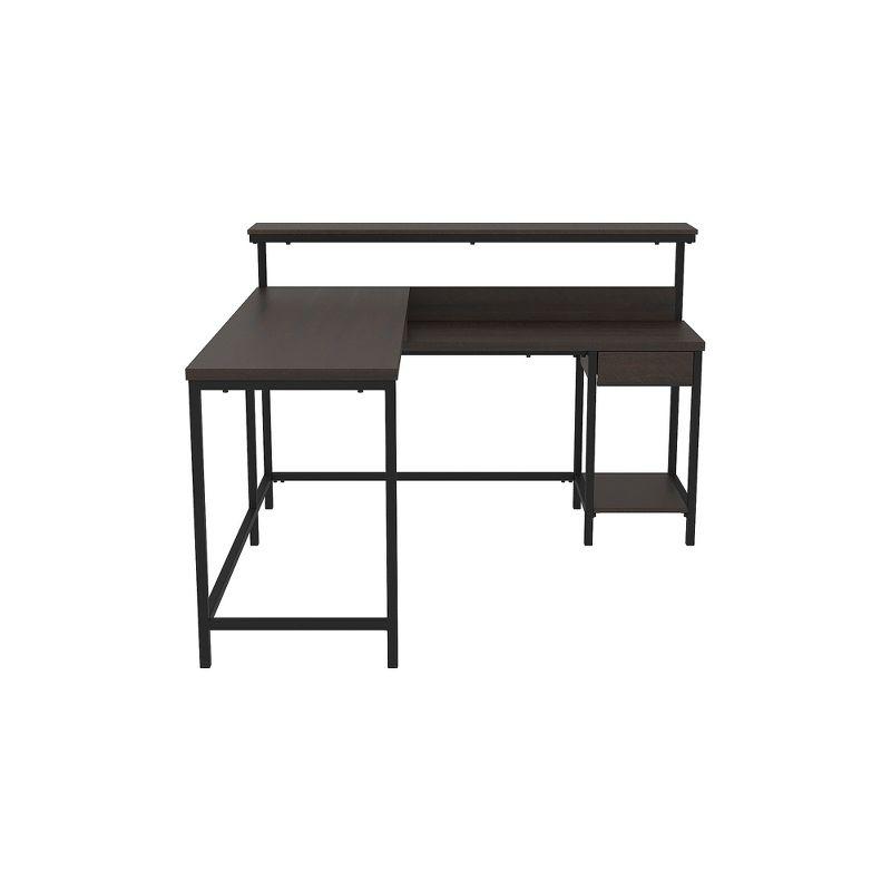 Signature Design by Ashley Casual Camiburg Home Office L-Desk with Storage Warm Brown